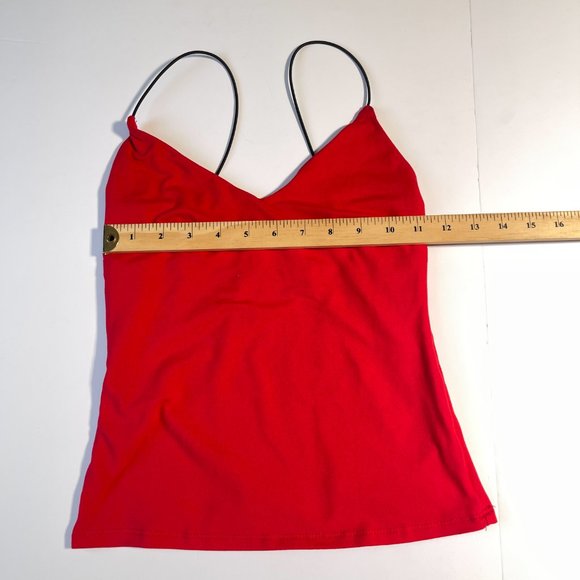Revamped Red V-Neck Tank Top with Black Skinny Straps Size Small - Picture 6 of 7